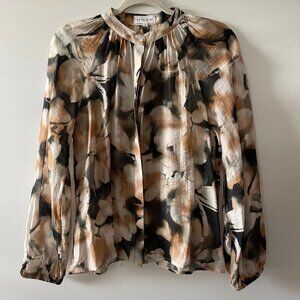 Bella Dahl Womens Black Harvest Floral Long Raglan Sleeve Shirred Blouse Size S